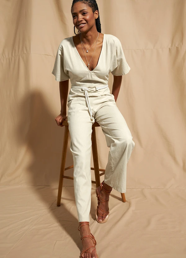 bonprix - Macacão Bege em Tecido Plano Sarjado 8