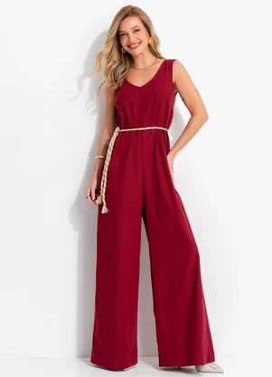 Quintess - Macacão Bordô em Linho - QUINTESS