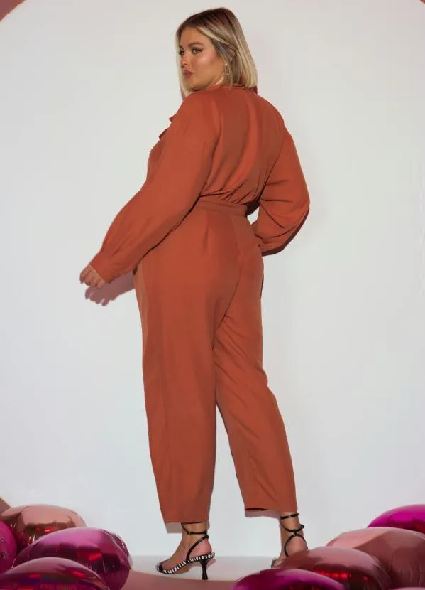 Quintess - Macacão Caramelo em Crepe Plano com Bolsos 3