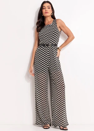 Quintess - Macacão Chevron em Malha Plissada - QUINTESS