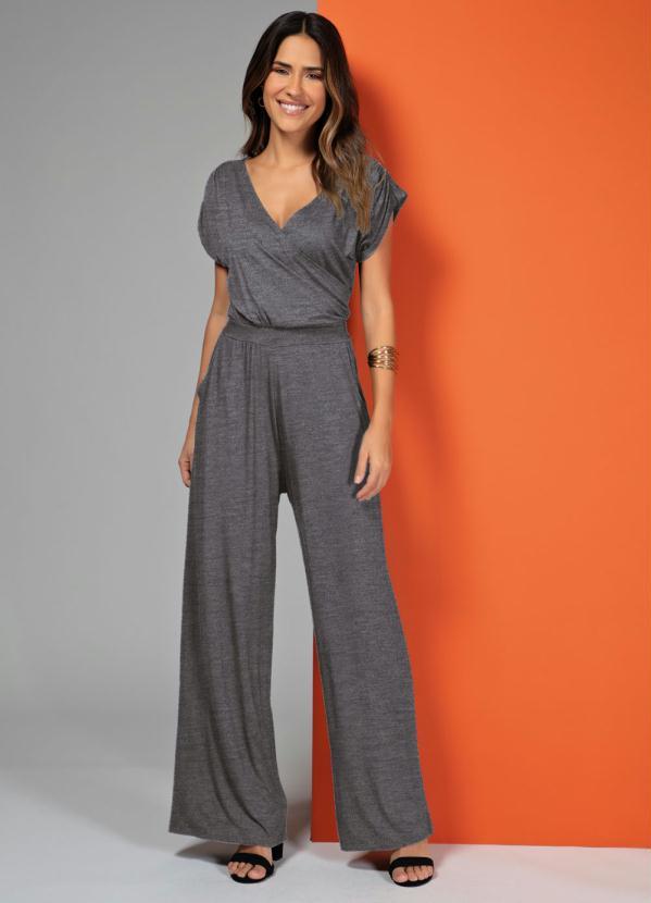 Quintess - Macacão Chumbo Longo com Bolsos e Faixa 3