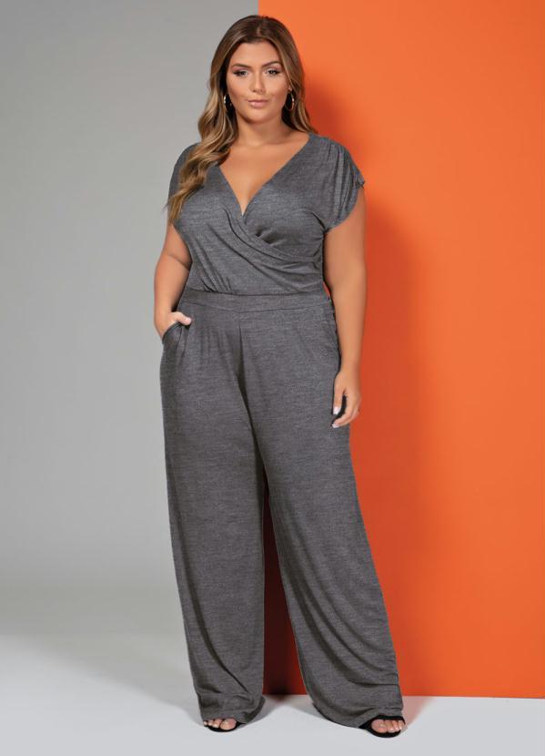 Quintess - Macacão Chumbo Longo com Bolsos e Faixa 4