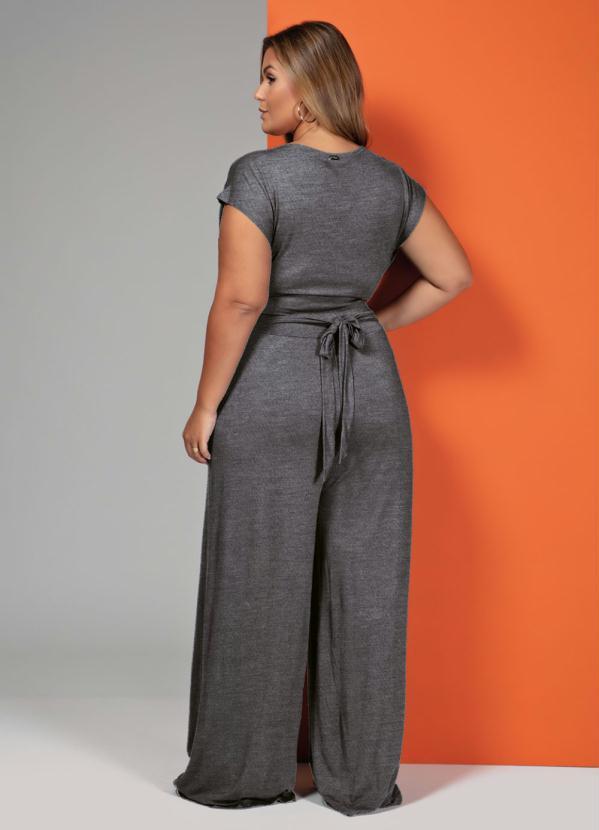 Quintess - Macacão Chumbo Longo com Bolsos e Faixa 5