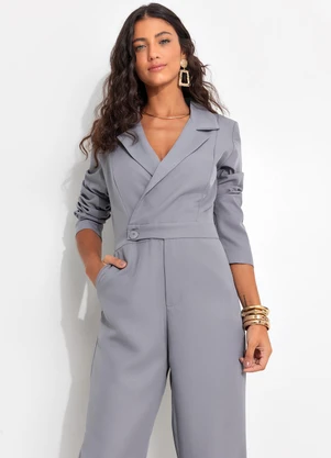 Quintess - Macacão Cinza em Alfaiataria - QUINTESS