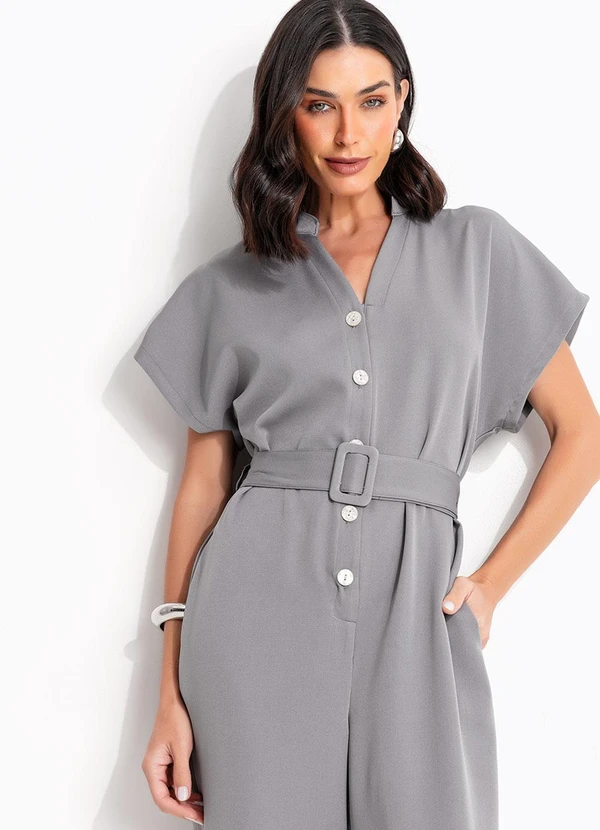 Quintess - Macacão Cinza em Crepe Plano 5