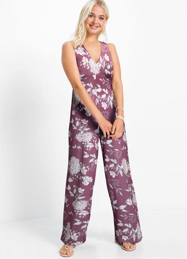 Outlet - Macacão com Amarração no Decote Floral Roxo 2