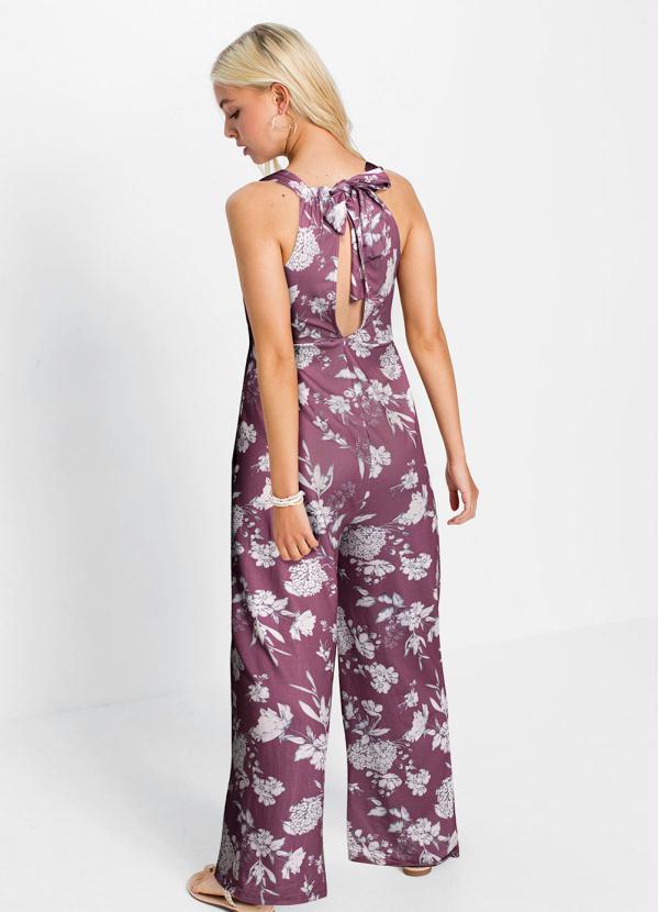 Outlet - Macacão com Amarração no Decote Floral Roxo 3