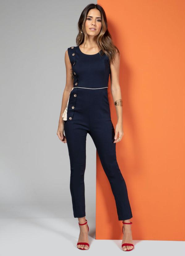 Quintess - Macacão com Botões e Recortes Marinho