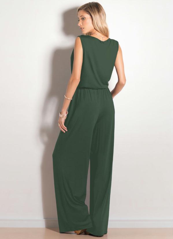 Quintess - Macacão com Decote Transpassado Verde e Bolsos 2