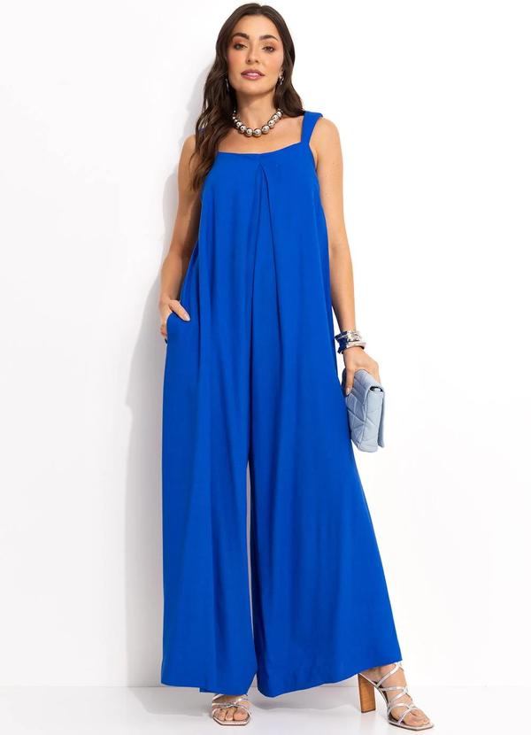 Farm - Macacão com Pregas em Viscolinho Azul