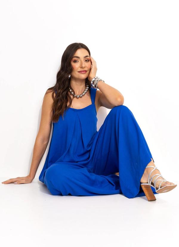 Farm - Macacão com Pregas em Viscolinho Azul 3