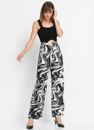 bonprix - Macacão com Recorte Preto e Branco - BONPRIX