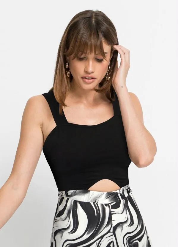 bonprix - Macacão com Recorte Preto e Branco 3