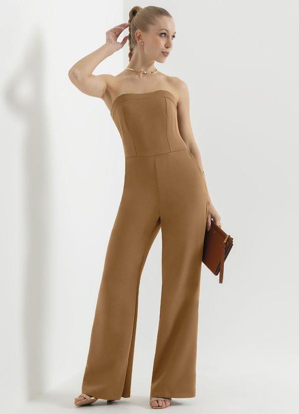 Cativa - Macacão de Alças em Alfaiataria Marrom