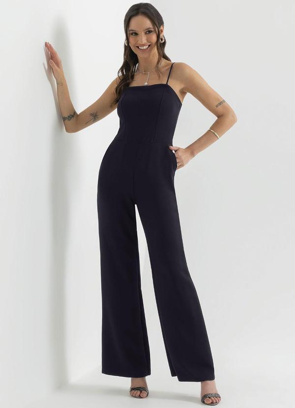 Cativa - Macacão de Alças em Alfaiataria Preto