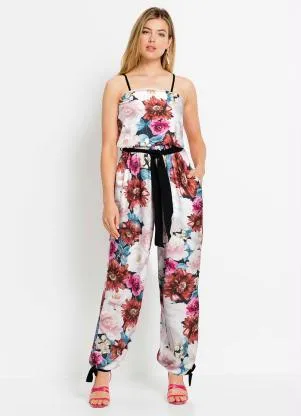 bonprix - Macacão de Alcinha Floral Branco - BONPRIX