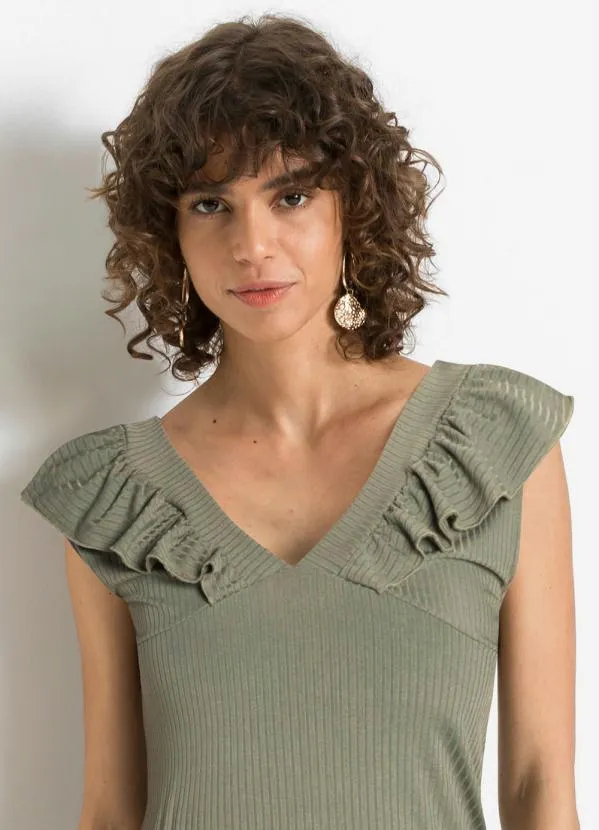 Queima Estoque - Macacão Decote V com Babado Verde Oliva 2