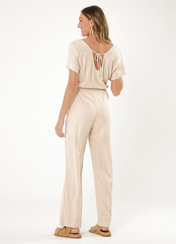 Cativa - Macacão Decote V em Viscose Bege 2