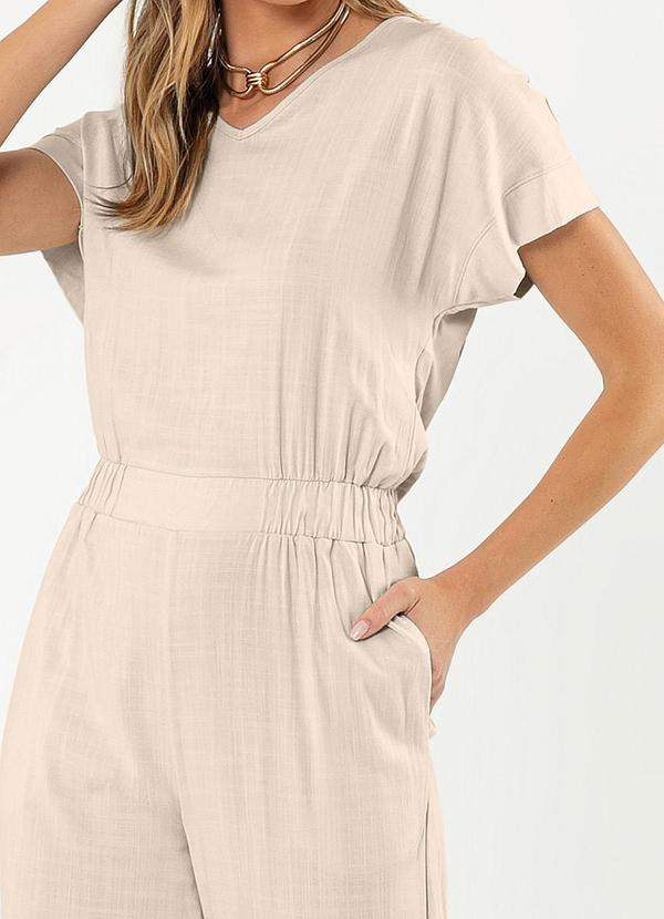 Cativa - Macacão Decote V em Viscose Bege 3