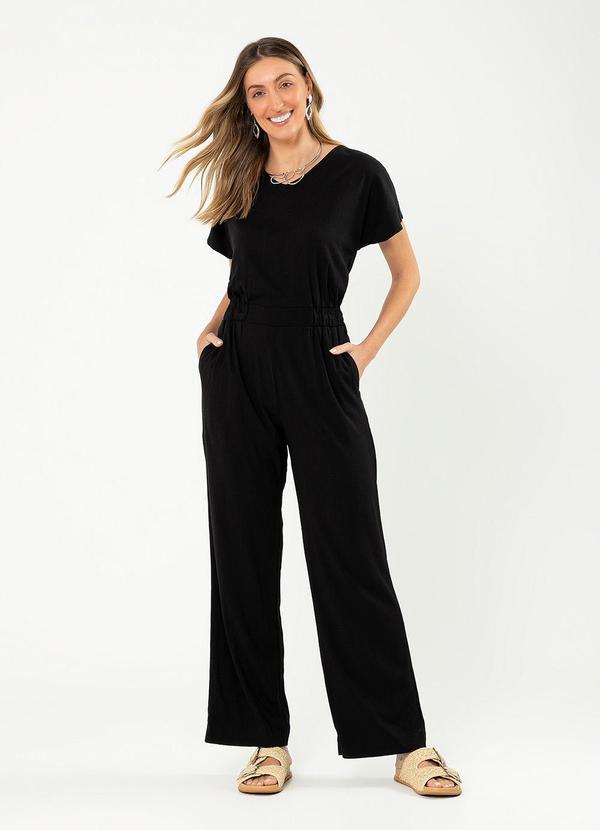 Cativa - Macacão Decote V em Viscose Preto