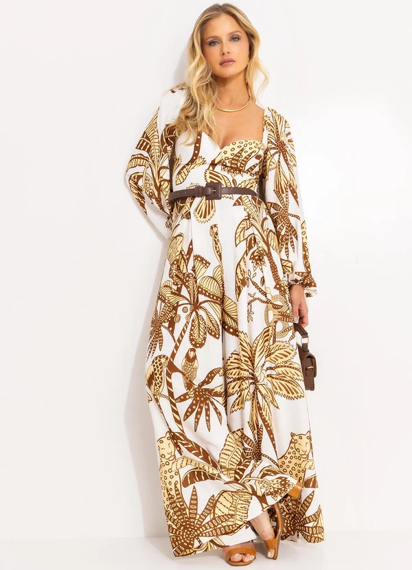 Farm - Macacão em Viscolhinho Amazônia Off White