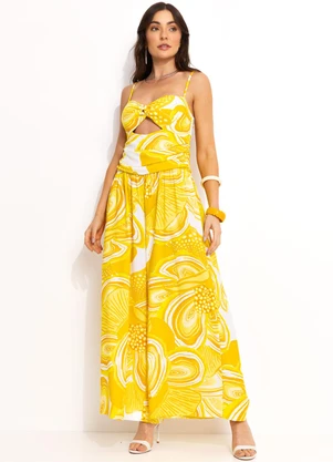 Farm - Macacão em Viscolinho Amarelo - FARM