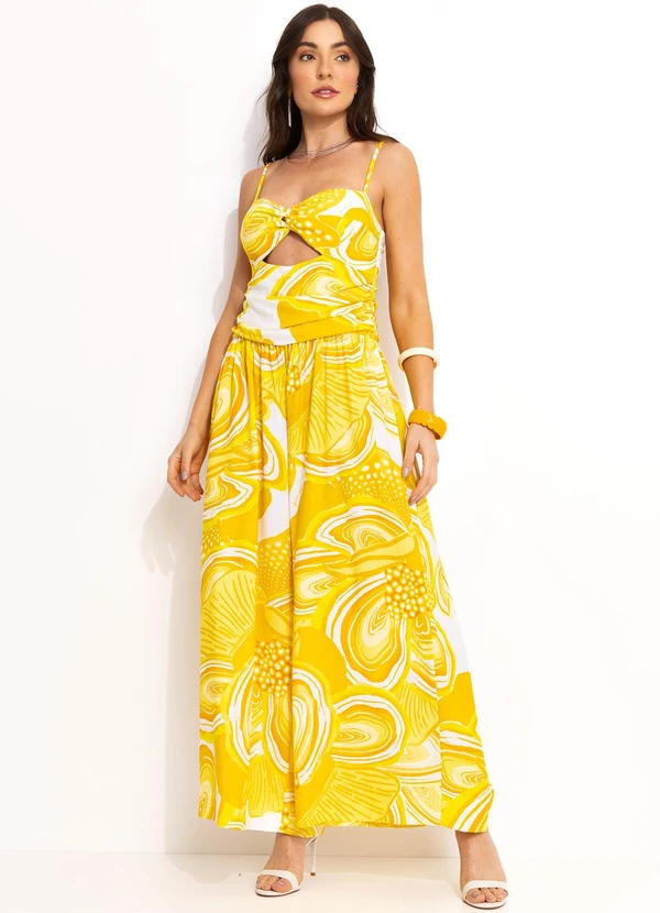 Farm - Macacão em Viscolinho Amarelo