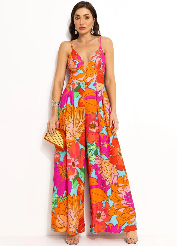 Farm - Macacão em Viscolinho Laranja