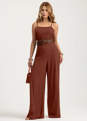 Gris - Macacão em Viscose Marrom - GRIS