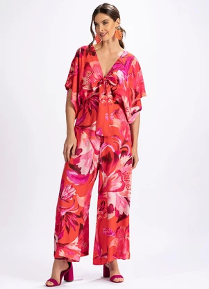 Farm - Macacão em Viscose Tropicarte Vermelho - FARM