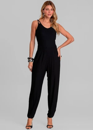 Dianna - Macacão Feminino Decote em V Preto - DIANNA