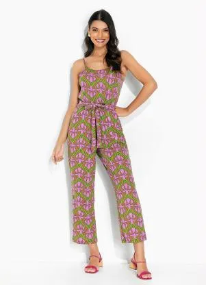 Moda Pop - Macacão Flora Retrô Roxo com Amarração - MODA POP