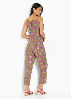 Moda Pop - Macacão Flora Retrô Roxo com Amarração - MODA POP