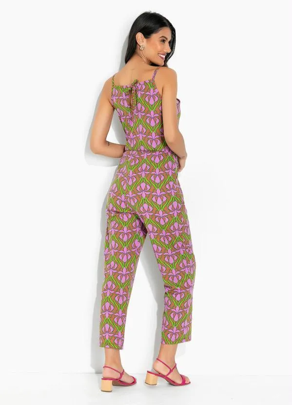 Moda Pop - Macacão Flora Retrô Roxo com Amarração 2