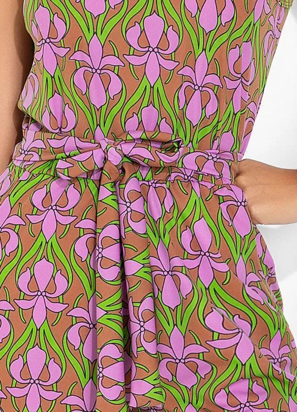 Moda Pop - Macacão Flora Retrô Roxo com Amarração 3