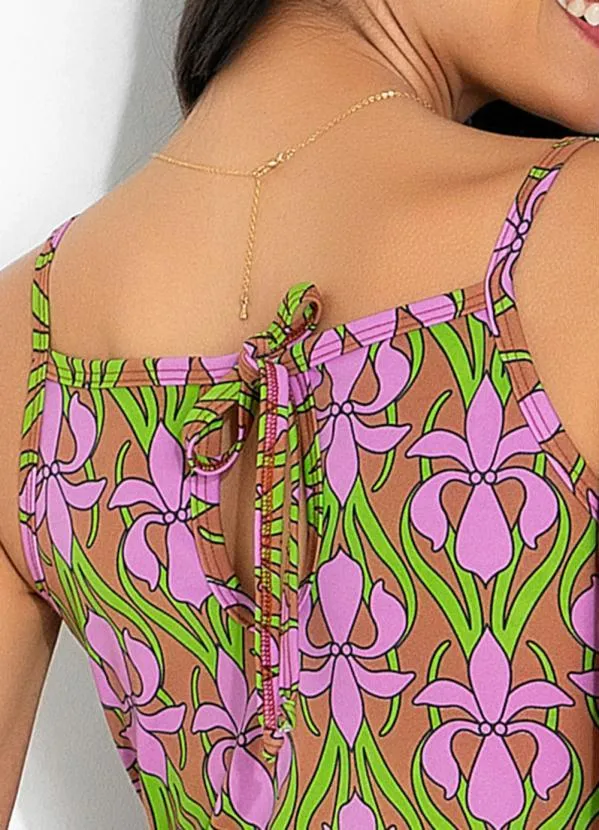 Moda Pop - Macacão Flora Retrô Roxo com Amarração 4