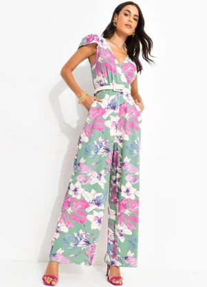 Quintess - Macacão Floral Artístico em Malha de Viscose - QUINTESS