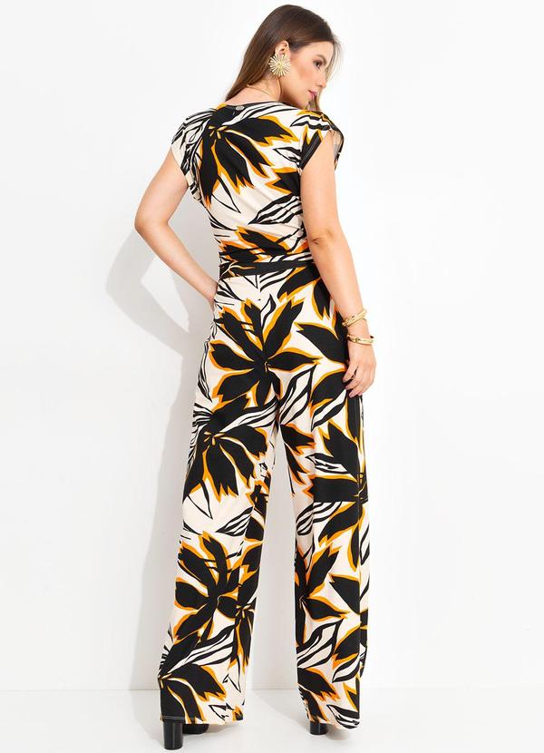 Quintess - Macacão Floral Bege em Malha de Viscose 2