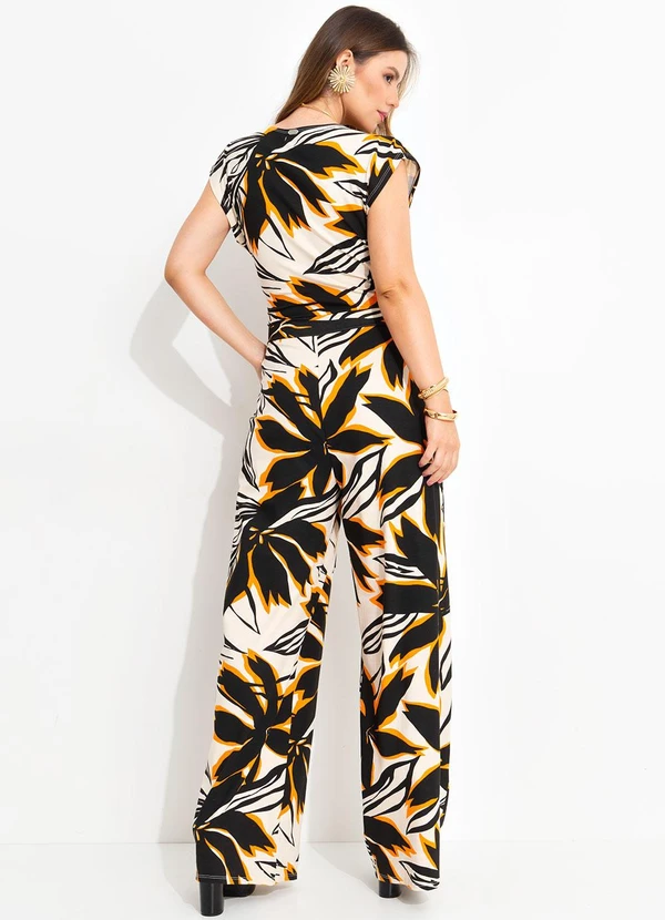 Quintess - Macacão Floral Bege em Malha de Viscose 3