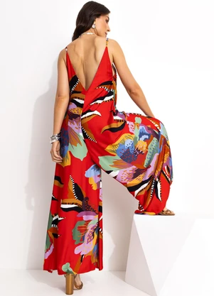 Farm - Macacão Floral em Viscose Vermelho - FARM