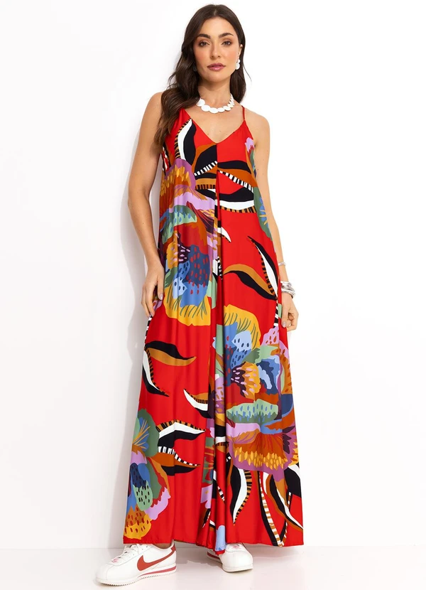 Farm - Macacão Floral em Viscose Vermelho