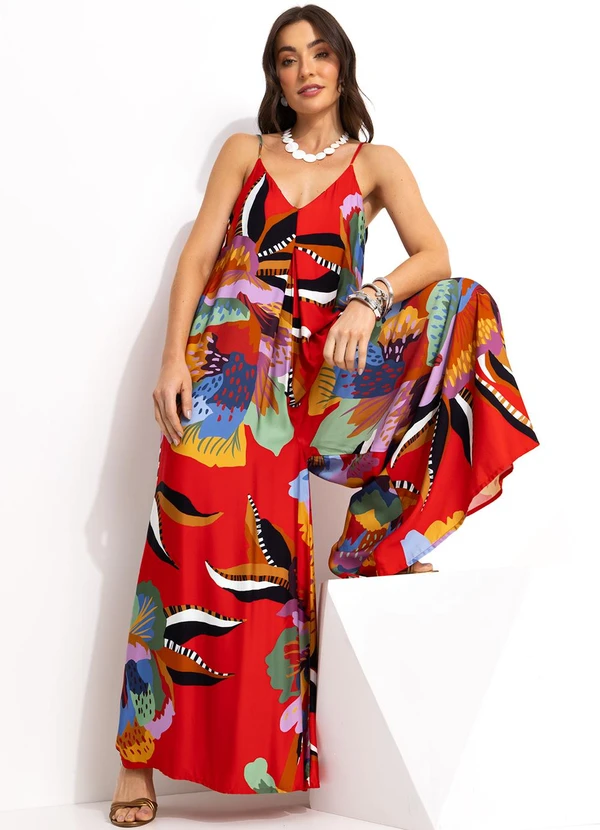 Farm - Macacão Floral em Viscose Vermelho 5