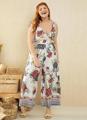 Quintess - Macacão Floral Étnico Alças para Amarrar - QUINTESS