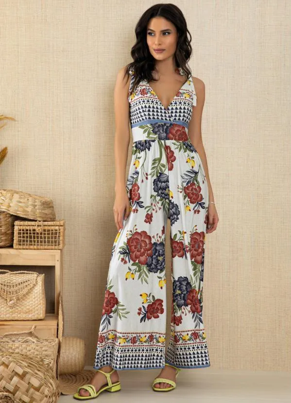 Quintess - Macacão Floral Étnico Alças para Amarrar 5