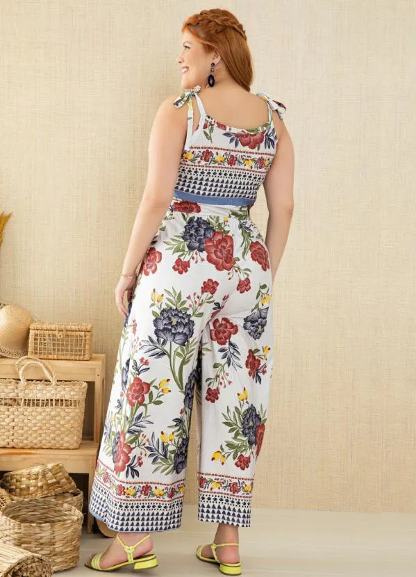 Quintess - Macacão Floral Étnico Alças para Amarrar 7