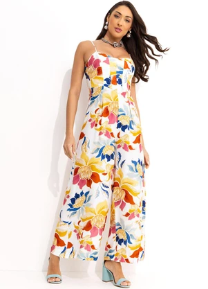 Farm - Macacão  Floral Majestoso Off White - FARM