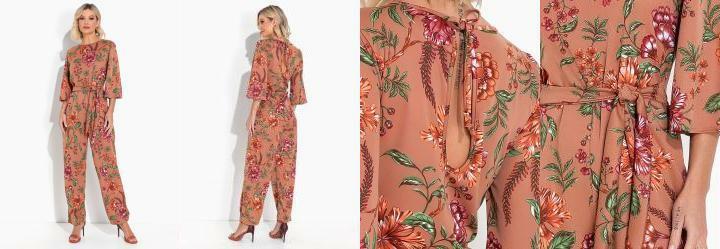 Macaco Floral Marrom com Amarrao e Faixa