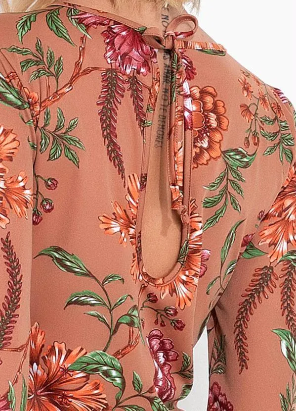 Moda Pop - Macacão Floral Marrom com Amarração  e Faixa 3