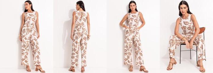 Macacão Floral Paisley em Malha de Viscose