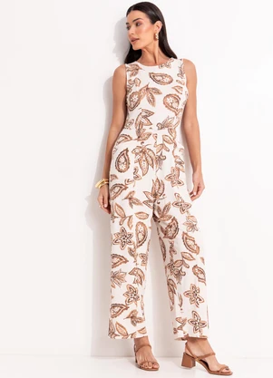 Quintess - Macacão Floral Paisley em Malha de Viscose - QUINTESS